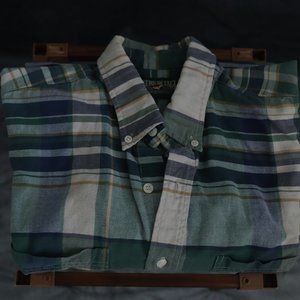 Men’s American Eagle Green Button Down Flannel Shirt, 100% Cotton